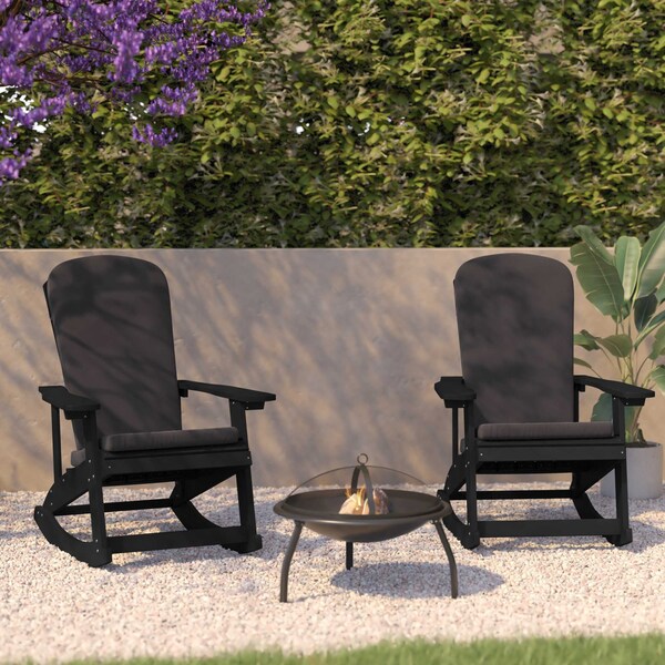 Flash Furniture Black Adirondack Rockers - Gray Cushions, 2PK 2-JJ-C14705-CSNGY-BK-GG - main